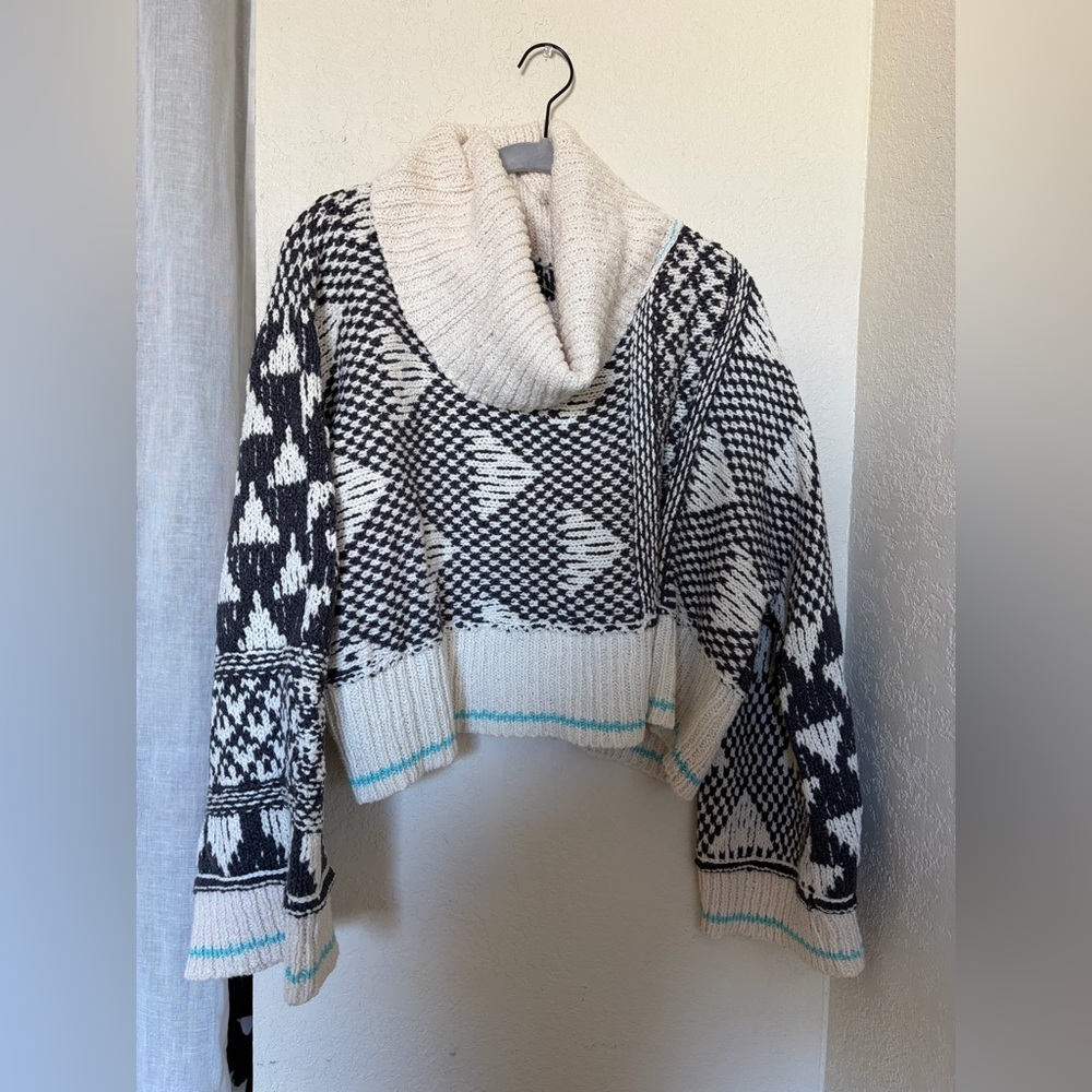 Free People Patterned Cowl Neck Sweater